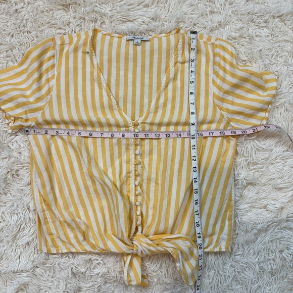 Madewell Agency Tie-Front Button Top Pompano Stripe cotton SZ M white yellow - Picture 7 of 9